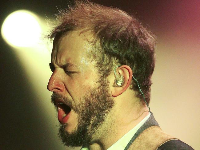 SYDNEY, AUSTRALIA - MARCH 11: Justin Vernon of Bon Iver performs on stage at the Sydney Opera House on March 11, 2012 in Sydney, Australia. (Photo by Mark Metcalfe/Getty Images)