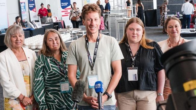 Northern Territory Education and Training Minister Jo Hersey (far left) poses with new teachers undergoing orientation ahead of term one, 2025.