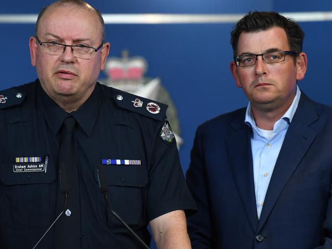 Police Chief Commissioner Graham Ashton and Premier Daniel Andrews. Picture: AAP Image/Julian Smith