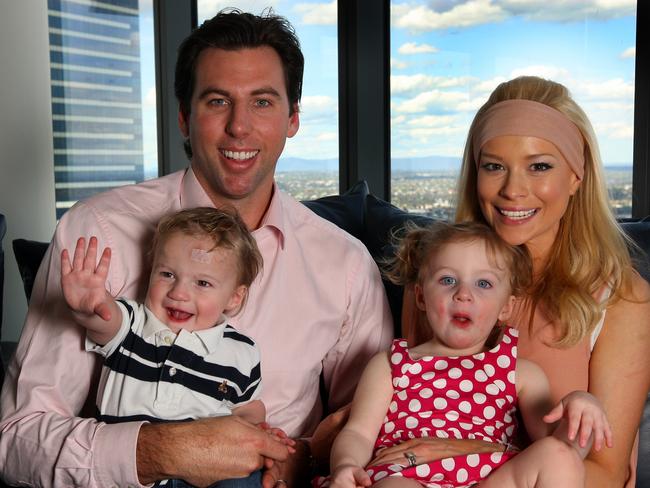 Happier times: Grant Hackett with then-wife Candice and twins Charlize and Jagger.