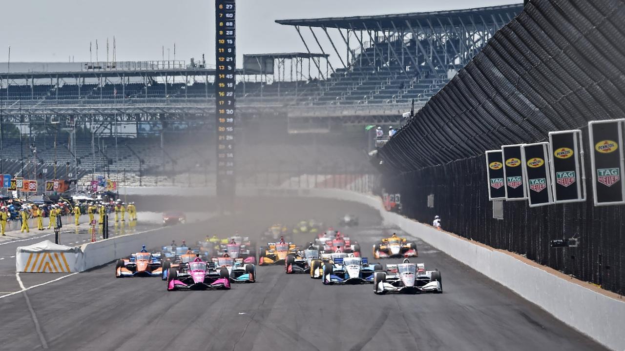 The grid of the Indy Autonomous Challenge race at the Indianapolis Speedway