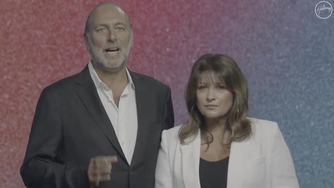 Pastor Brian Houston, alongside wife Bobbie, announcing he was stepping down from mega-church Hillsong in early 2022.