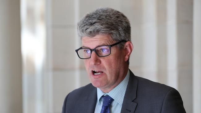 Local Government Minister Stirling Hinchliffe makes a statement about Ipswich City Council. Pic Peter Wallis