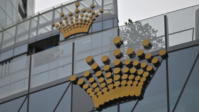 The Crown logo at Barangaroo. Picture: Steven Saphore