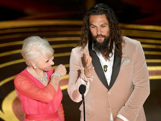 Helen Mirren and Jason Momoa. Picture: Getty Images 