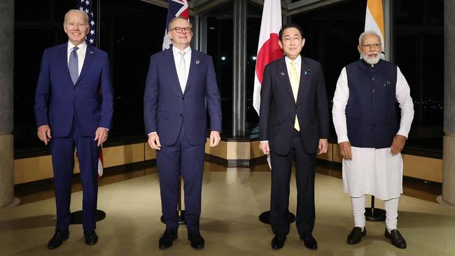 US President Joe Biden, Anthony Albanese, Japanese Prime Minister Fumio Kishida and Indian Prime Minister Narendra Modi at the 2023 Quad.