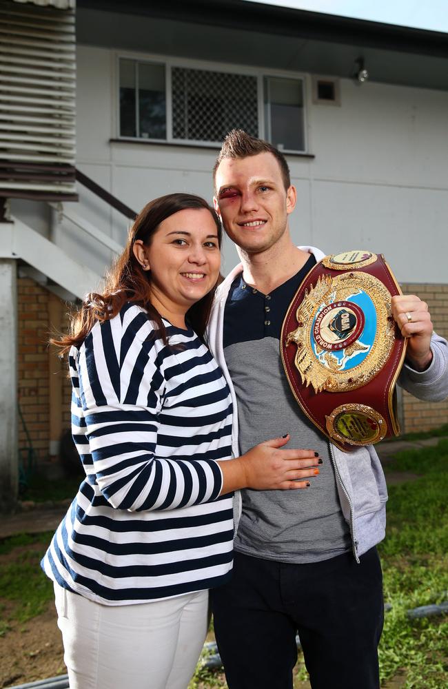 Jeff Horn and wife Jo at home in Acacia Ridge, Brisbane. Picture: Adam Head