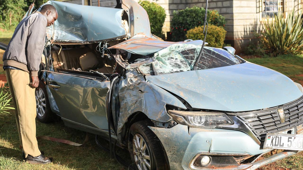 The terrifying aftermath of the car. Photo by AFP