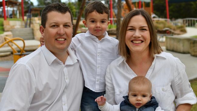 Cessnock nurse Emily Suvaal (right) will seek Labor preselection in the federal seat of Hunter. She is pictured with her husband Jay Suvaal, deputy mayor of Cessnock, and her two sons. Picture: Supplied