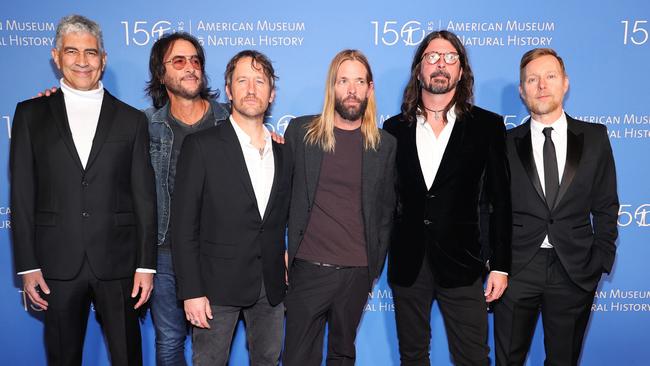 Pat Smear, Rami Jaffee, Chris Shiflett, Taylor Hawkins, Dave Grohl and Nate Mendel who are all part of the Foo Fighters. Picture: Getty