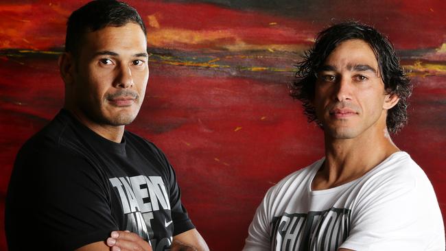 Justin Hodges & Johnathan Thurston unite to fight racism in footy, Sofitel hotel, Brisbane. Photographer: Liam Kidston.