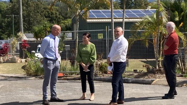 The old Gympie caravan park will be turned into housing for residents displaced by the February 2022 floods. Mayor Glen Hartwig is pictured with Minister Leeanne Enoch and staff.