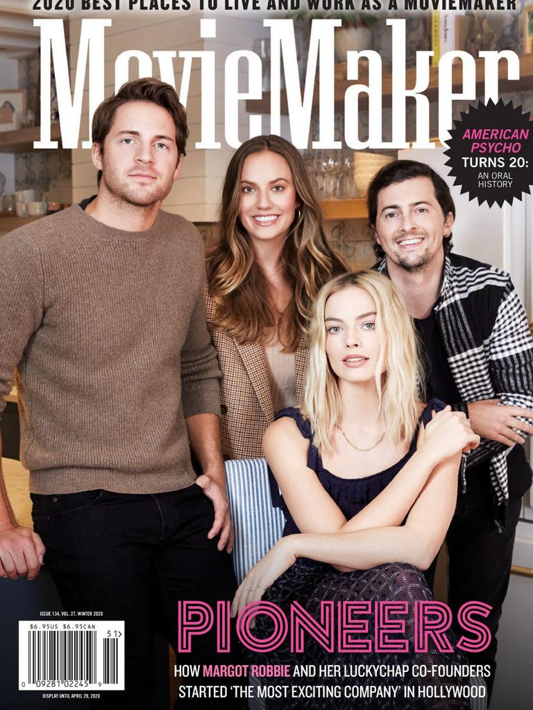 LuckyChap producers Tom Ackerley, Sophia Kerr, Josey McNamara and Margot Robbie on the cover of MovieMaker Magazine in 2020. Picture: MovieMaker Magazine.