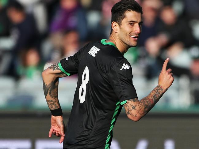 Western United star Panagiotis Kone scored a cracker, the club’s first home goal at GMHBA Stadium in the 1-1 draw with Perth Glory. Picture: Getty Images