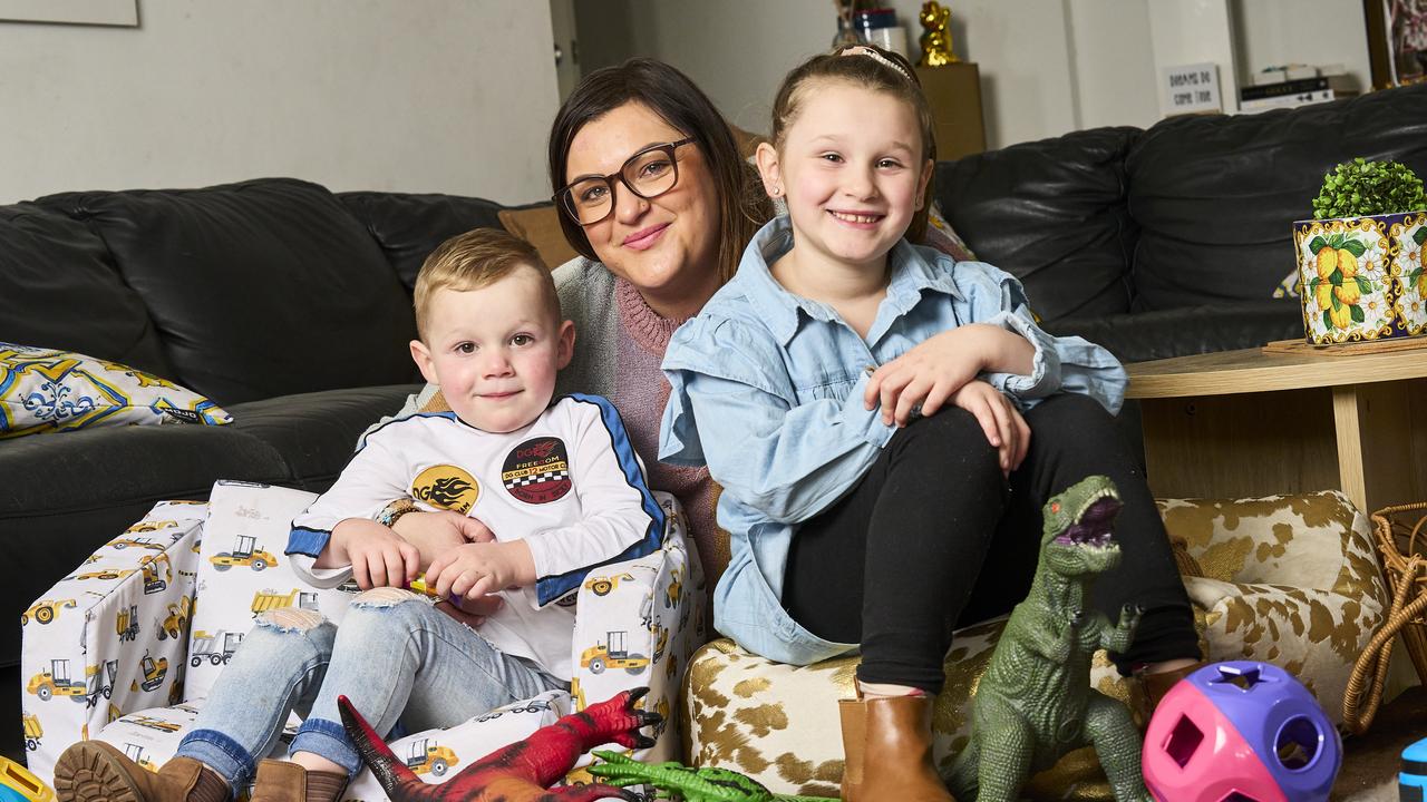 Christina Pacillo with her kids, Orlando, 3, and Allegra, 7. Picture: Matt Loxton