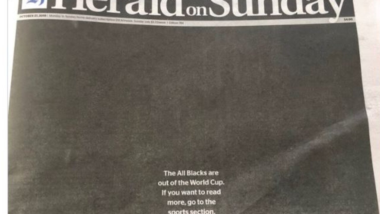 The New Zealand Herald responds to the All Blacks World Cup defeat.