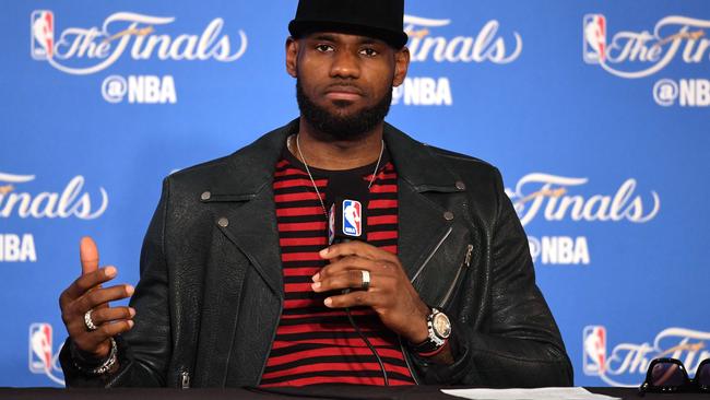 LeBron James speaks to the media after the NBA Finals. Picture: AFP