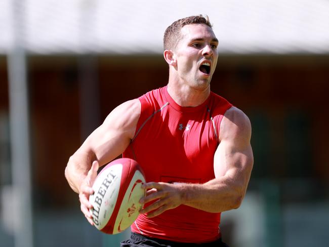 George North of Wales passes the ball during the pre World Cup training camp.