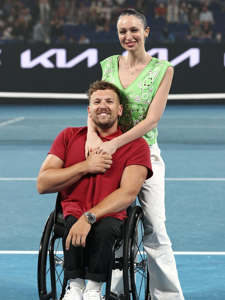 Sexologist Chantelle Otten with her boyfriend Dylan Alcott at the Australian Open Tennis. Photo by Michael Klein