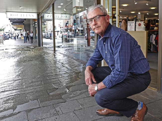 Store manager at Routleys, Paul Herczykowski as his store was affected by the flooding along Murray Street. Picture: Zak Simmonds