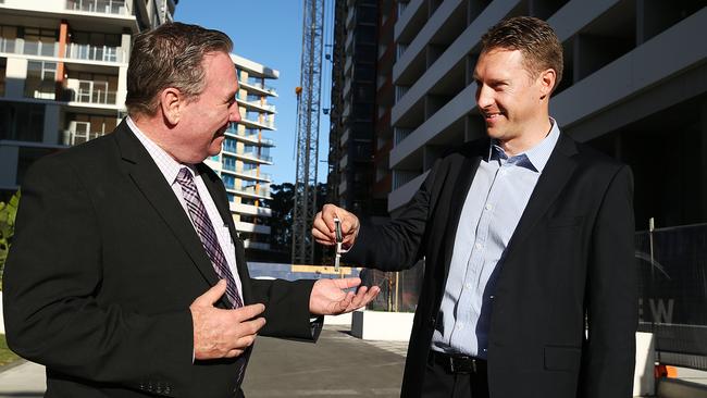 Ryde Mayor Bill Pickering and Oakstand development manager Jon Hopkins. Picture: AAP/ Danny Aarons