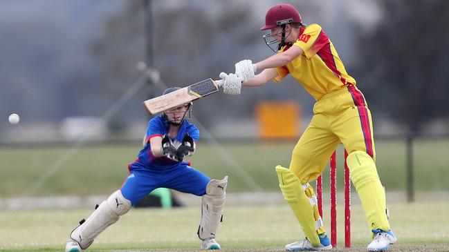 Jessica Bramble cuts for Greater Illawarra at the U19 Female Country Cricket Championships, September 2023. Picture: Sue Graham