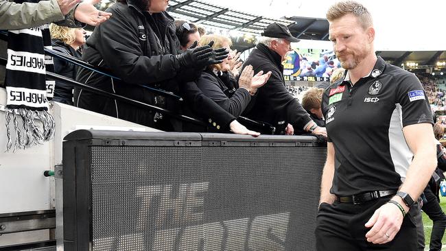 Coach Nathan Buckley’s character has been questioned. Picture: Nicole Garmston