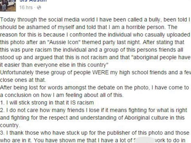 Sis Austin’s Facebook post has received both positive and negative responses.