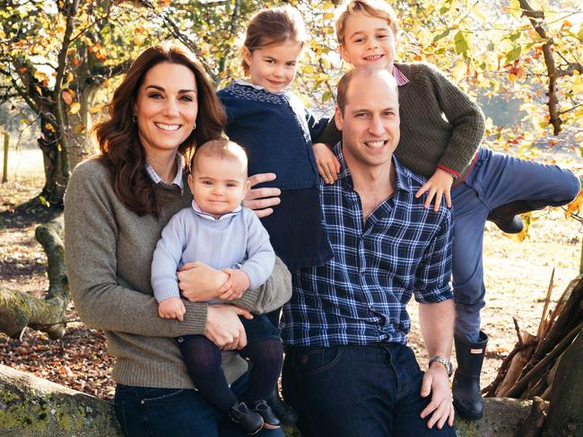 Britain's Prince William, Duke of Cambridge, (2R) and Britain's Catherine, Duchess of Cambridge, (L) and their three children Prince Louis of Cambridge (2L), Princess Charlotte of Cambridge (C) and Prince George of Cambridge (R).  Picture:  AFP