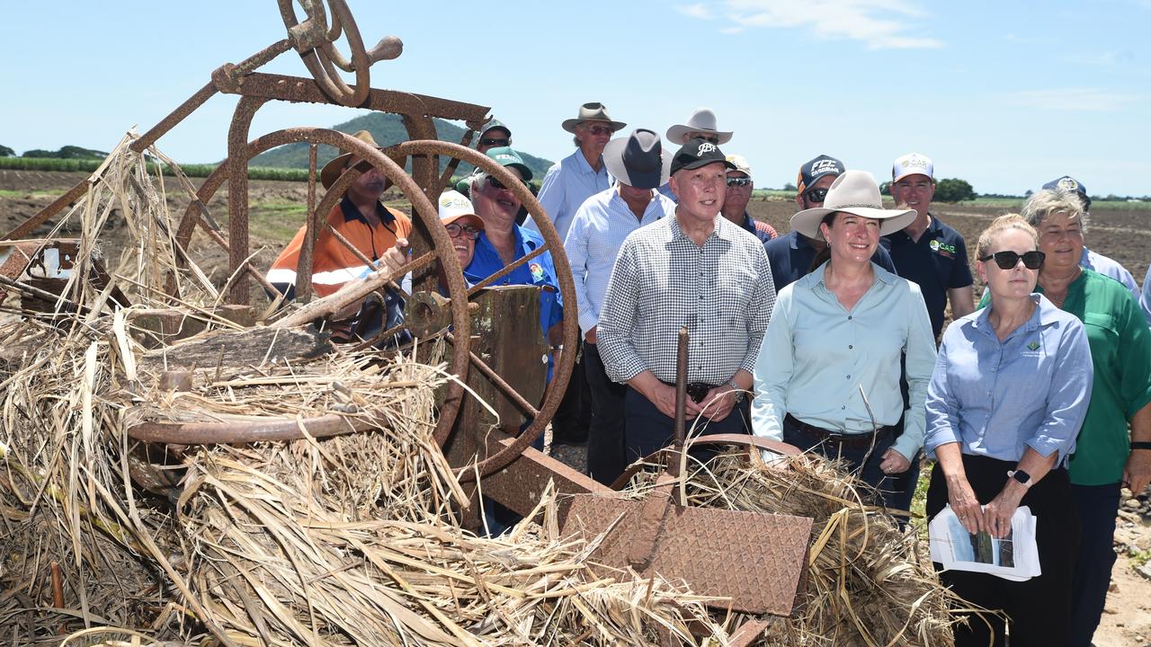 LNP Opposition leader Peter Dutton on the ground in Ingham today along with the Qld Premier David Crisafulli and Senator Susan McDonald. They visited the Hinchinbrook council disaster centre, a local business and then on to a cane farm.