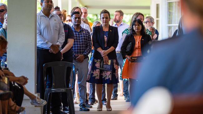 Minister Jinson Charls and Chief Minister Lia Finocchiaro attended the funeral service for Linford Feick on Wednesday. Picture: Pema Tamang Pakhrin