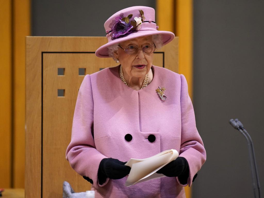 Queen Elizabeth II addresses the Senedd inside the Siambr (Chamber) while in Cardiff, Wales on October 14. Picture: Andrew Matthews-WPA Pool/Getty Images