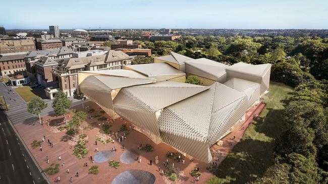 An aerial view of the North Terrace frontage of the Aboriginal Art and Cultures Centre for Lot Fourteen.