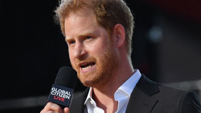 Prince Harry speaking during the 2021 Global Citizen Live festival in New York. Picture: AFP.