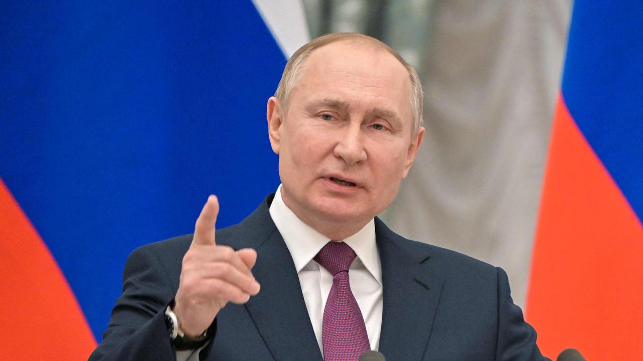 A new report speculates that Vladimir Putin’s behaviour could be due to high-dose steroids or a neurological disease such as dementia. Picture: Mikhail Klimentyev/Sputnik/AFP