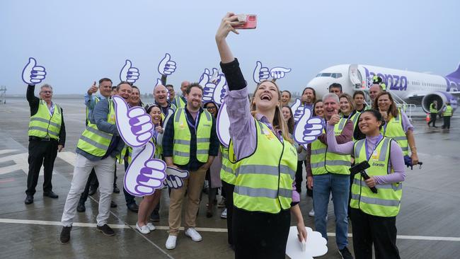 A crowd of wellwishers greeted the Boeing 737 Max 8 at Sunshine Coast Airport.