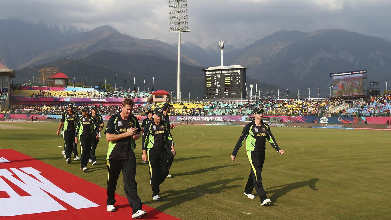 Australia leave the ground at the innings break during their T20 World Cup match against New Zealand at HPCA Stadium in 2016. Photo by Ryan Pierse/Getty Images