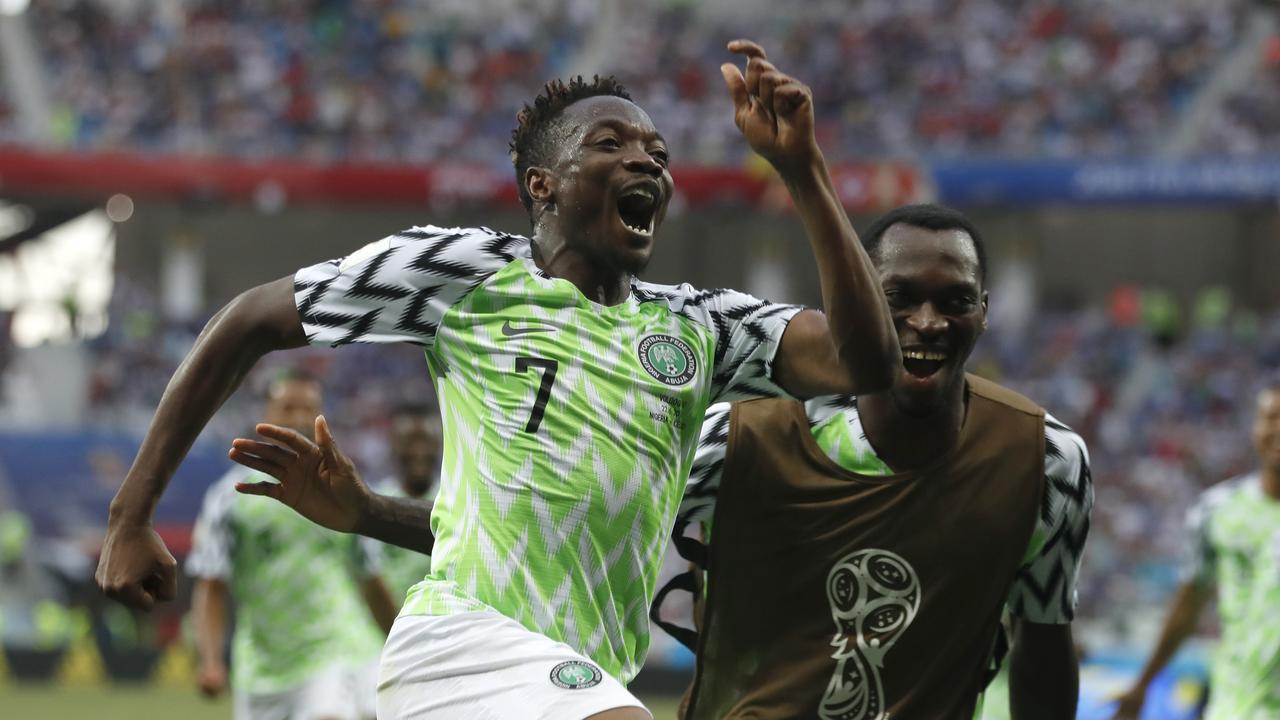Nigeria's Ahmed Musa celebrates his team's second goal