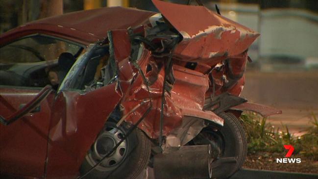 Mr Hyde’s car after the impact. Picture: 7 News