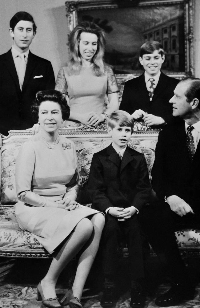 Queen Elizabeth II and Prince Philip, Duke of Edinburgh, pose with their children, Princes Charles (L), Andrew (R) and Edward (C) and Princess Anne at Buckingham Palace in London, 1972. Picture: AFP