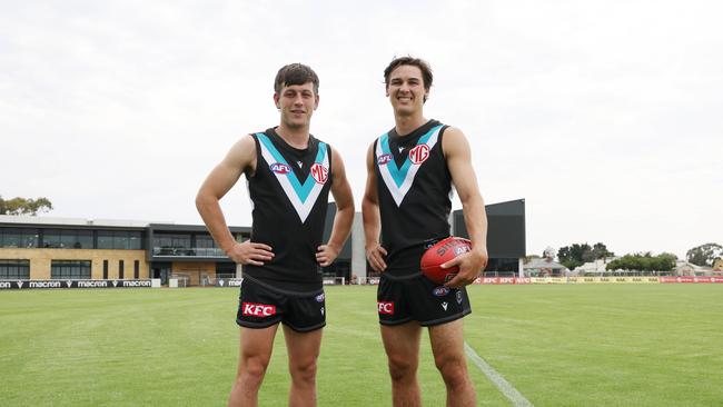 Port Adelaide vice-captain Zak Butters and captain Connor Rozee have stepped up into new leadership positions this pre-season. Picture: NCA NewsWire / David Mariuz