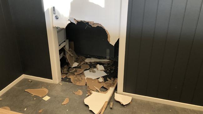 The door of the Canberra hotel that was smashed by Mr Fowles in July. Picture: Twitter