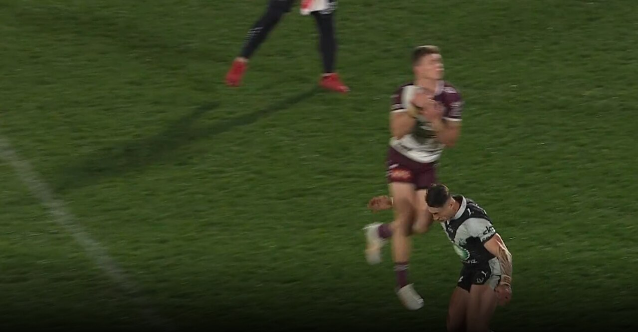 There will be a greater emphasis on protecting players who jump to catch a ball after Reuben Garrick was injured after this tackle from Charnze Nicoll-Klokstad last year. Picture: Screenshot.