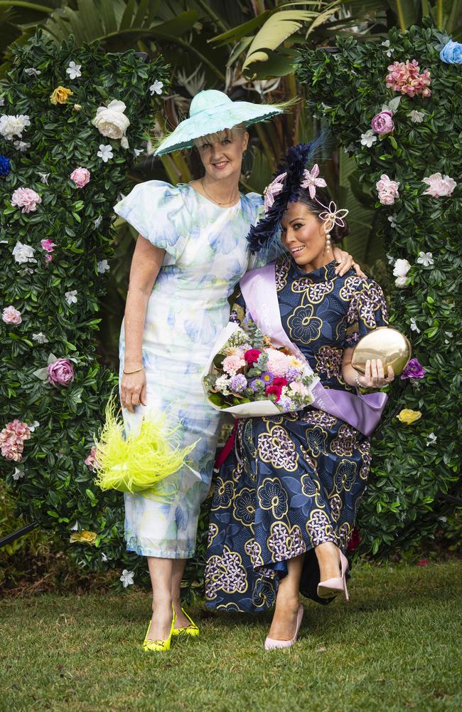 Angela McCormick (left) with Fashions on the Field winner Nadine Dimitrioski at Weetwood raceday at Clifford Park, Saturday, September 28, 2024. Picture: Kevin Farmer