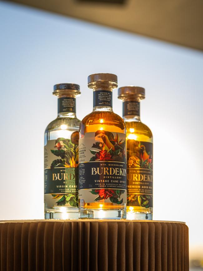 North-Queensland based Burdekin Rum distillery’s range of spirit products on display in Townsville. The distillery has won a number of international awards for its rum, including its Premium-Aged Rum at the American Distilling Institute International Spirits Competition 2024. Picture: Doug Simpson Media