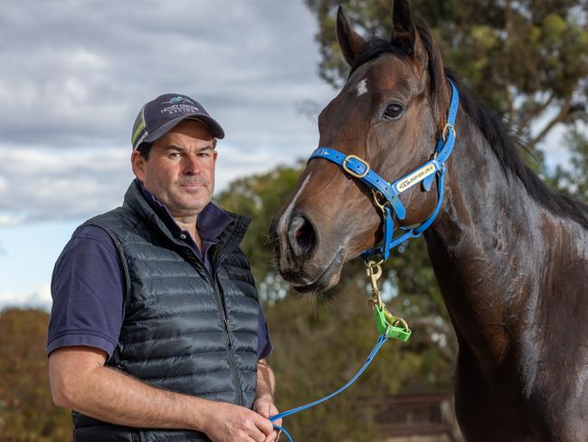 Trainer Henry Dwyer with his star mare Asfoora. Picture: Makoto Kaneko