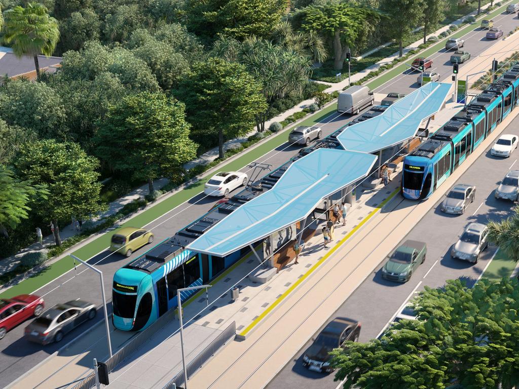 An artist's impression of light rail transit, which is one of the options presented in Sunshine Coast Council's Draft Options Analysis for a mass transit plan.