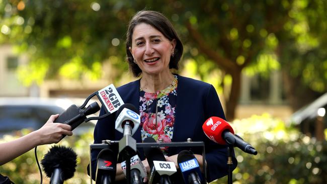 Liberal Premier Gladys Berejiklian speaking at a press conference after winning the NSW State Election. Picture: Jane Dempster