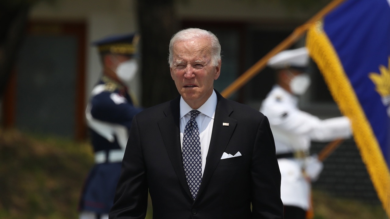SEOUL, SOUTH KOREA - MAY 21: U.S. President Joe Biden arrives for a visit to Seoul National Cemetery on May 21, 2022 in Seoul, South Korea. U.S. President Joe Biden is visiting South Korea for his first summit with his South Korean counterpart Yoon Suk-yeol, and the two leaders are expected to discuss a range of issues, including North Korea's nuclear program and supply chain risks.  (Photo by Chung Sung-Jun/Getty Images)