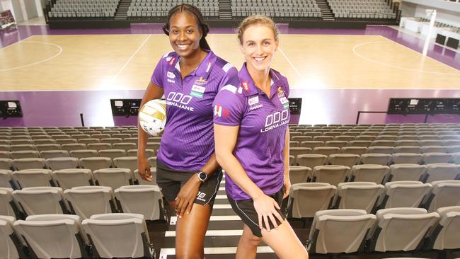 Firebirds stars Romelda Aiken and Gabi Simpson check out their new stadium.